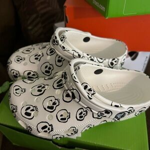 Crocs White Skull Print Clogs